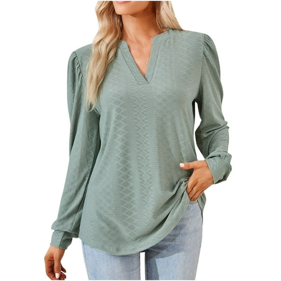 Besolor Women's Fall Tunic Tops Trendy V Neck Long Sleeve T-Shirts Casual Loose Fit Going out Dressy Blouses