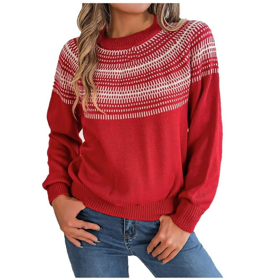 Besolor Women's Fall Vintage Sweater Crewneck Long Sleeve Ribbed Knit Casual Pullover Jumper Tops