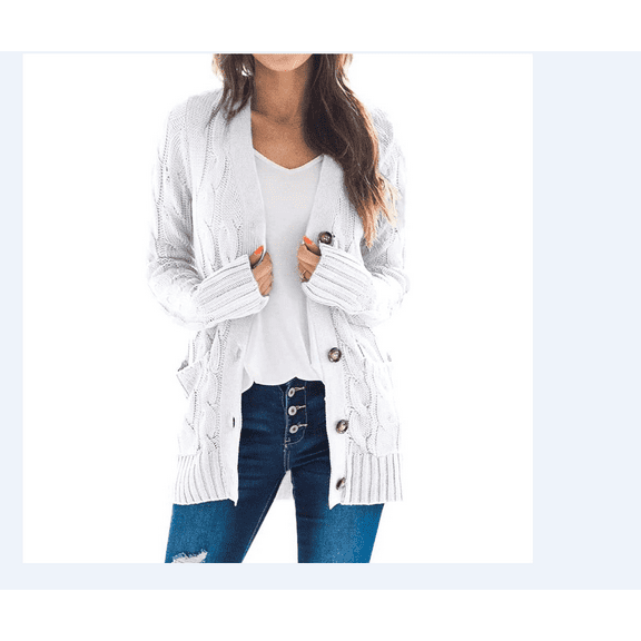 Besolor Women's Fall Winter Cardigans Button down Open Front Sweater Coats Long Sleeve Cable Knit Outerwear with Pockets