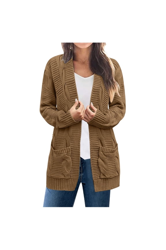 Women's Fall Winter Cardigans Open Front Sweater Coats Cable Knit Long Sleeve Outerwear with Pockets