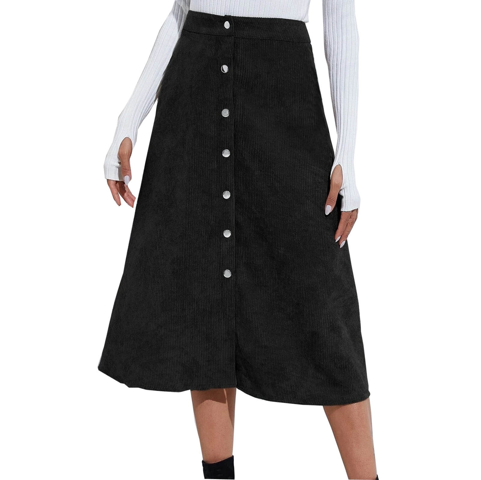 Besolor Women's Fall Winter Corduroy Skirt Vintage High Waisted Basic ...