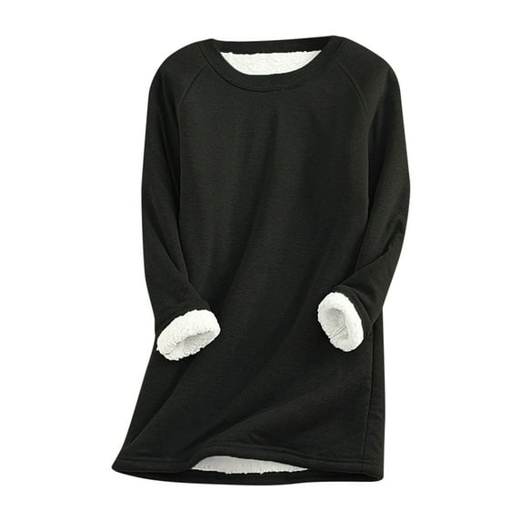 Besolor Women's Fleece Lined Sweatshirt Crew Neck Long Sleeve Winter Warm Fuzzy Casual Solid Color Pullover Tops