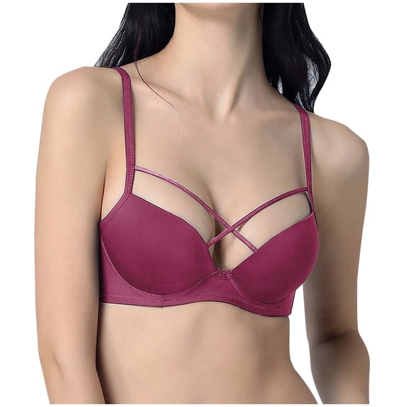 Besolor Women's Front Criss-Cross Bralette Seamless Lift Bra Lightly Lined Wireless Comfort Everyday Tshirts Bra Red