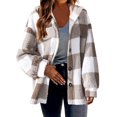 thumbnail image 1 of Besolor Women's Fuzzy Plaid Jacket Fall Winter Long Sleeve Button down Fleece Warm Hooded Coats Plus Size Outwear, 1 of 7