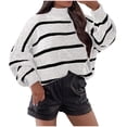 thumbnail image 1 of Besolor Women's Half Turtleneck Sweaters Striped Knit Long Sleeve Casual Loose Pullover Fall Tops Trendy Blouses, 1 of 7
