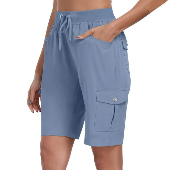 Besolor Women's Hiking Cargo Shorts Knee Length Lightweight Summer Shorts with Pockets for Travel Golf Camping