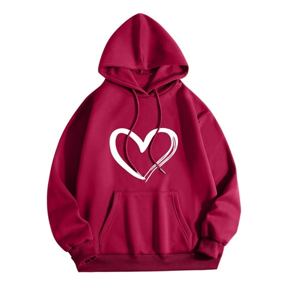 Besolor Women's Hooded Sweatshirt Casual Heart Printed Long Sleeve Hoodie Loose Fit Pullover Fall Tops with Pocket