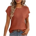 thumbnail image 1 of Besolor Women's Knit Tunic Shirts Crewneck Solid Color Short Sleeve Tops Casual Comfy Knitwear Blouses with Pocket Ladies Clothes, 1 of 3