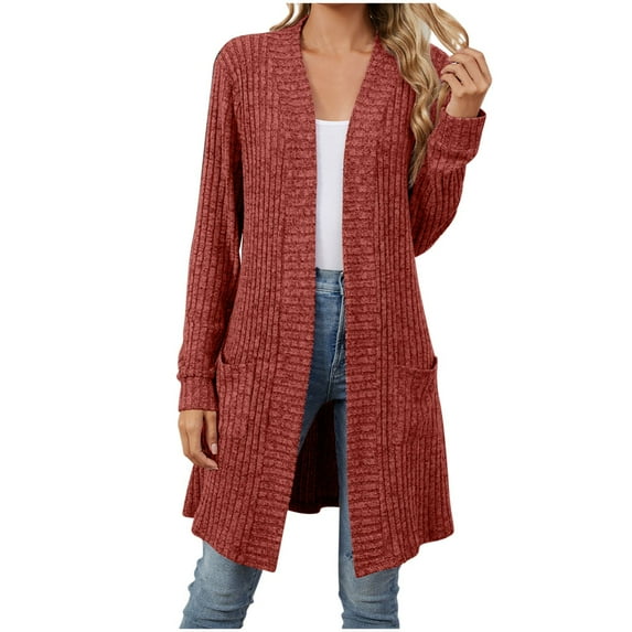 Besolor Women's Long Knit Cardigan Sweaters Casual Lightweight Long Sleeve Open Front Loose Fall Coat with Pockets