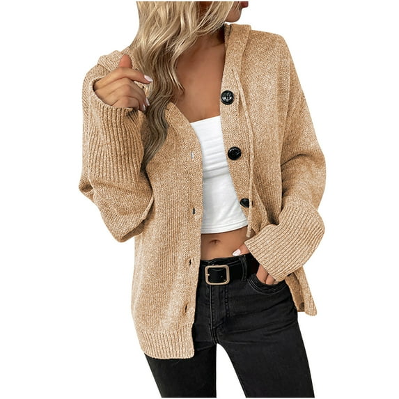 Besolor Women's Long Sleeve Knit Cardigan Sweaters Button down Open Front Hooded Jacket Outerwear Fall Winter Clothes
