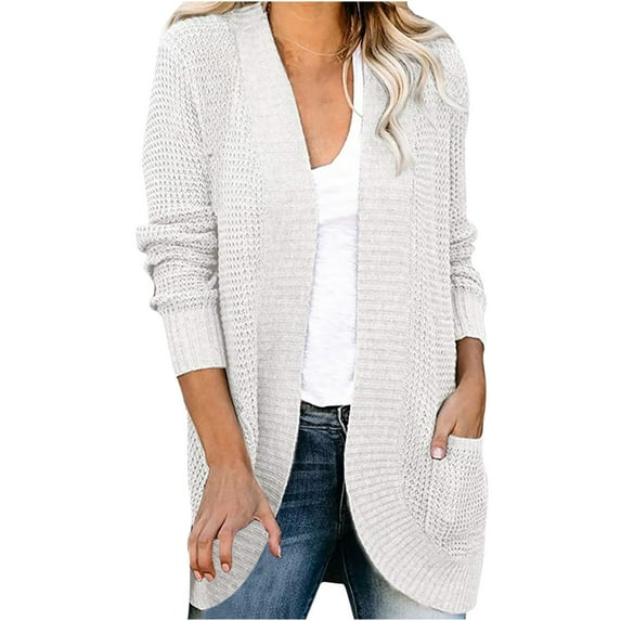 Besolor Women's Long Sleeve Open Front Cardigans Ribbed Knit Sweater Casual Loose Fall Coat Outwear with Pockets
