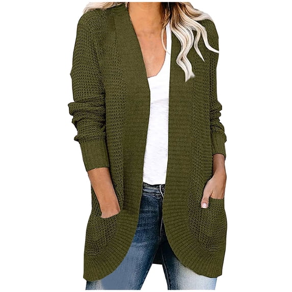 Besolor Women's Long Sleeve Open Front Cardigans Ribbed Knit Sweater Casual Loose Fall Coat Outwear with Pockets