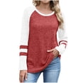 thumbnail image 1 of Besolor Women's Long Sleeve Shirts Crew Neck Color Block Lightweight Sweaters Casual Fall Trendy Tops, 1 of 4
