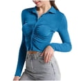 thumbnail image 1 of Besolor Women's Long Sleeve Tops 2024 Trendy Collared Button down Ruched Casual Slim Fit Fall Blouse Girls Tee Shirts, 1 of 9