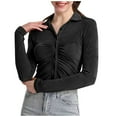 thumbnail image 1 of Besolor Women's Long Sleeve Tops Trendy Collared Button down Ruched Casual Slim Fit Fall Blouse Girls Tee Shirts, 1 of 8