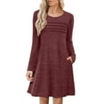 thumbnail image 1 of Besolor Women's Long Sleeve Tunic Dress Casual Crewneck Pleated Front Mini Fall Dresses with Pockets, 1 of 6