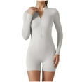 thumbnail image 1 of Besolor Women's Long Sleeve Zip Front One-Piece Jumpsuits Seamless Stretch Workout Yoga Shorts Romper Playsuit, 1 of 7