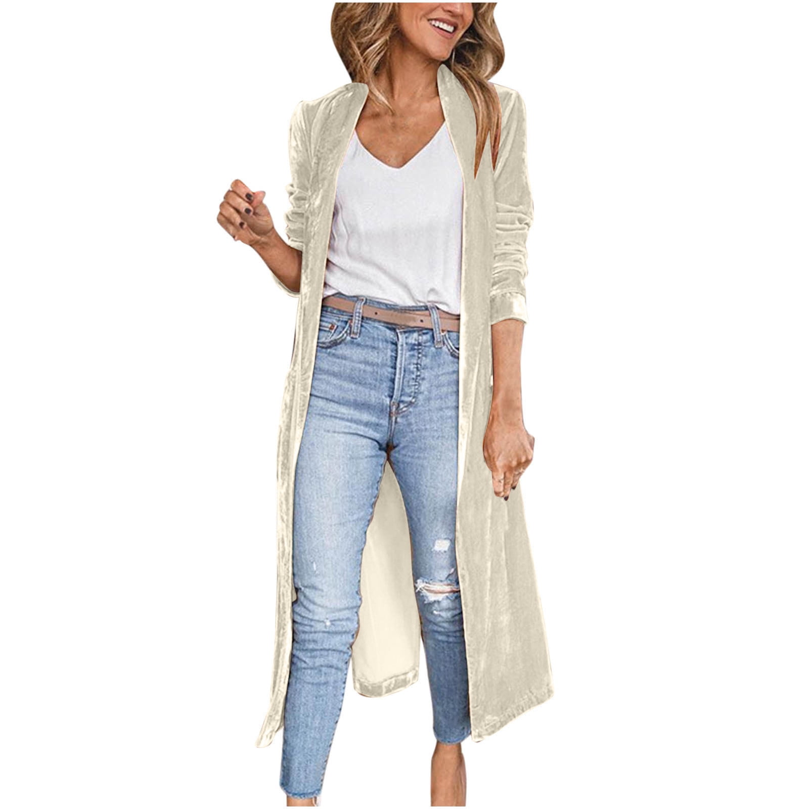Besolor Women's Long Velvet Cardigan Jacket Open Front Maxi Length Velvet Cardigan Sweater Coats