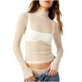 thumbnail image 1 of Besolor Women's Mesh Long Sleeve Tops Mock Neck Sheer Blouse Floral Lace Layering Tops See Throughs Tee Shirt, 1 of 8
