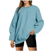 Besolor Women's Oversized Fall Winter Sweatshirts Long Sleeve Crew Neck Casual Solid Color Pullover Tops Blouses