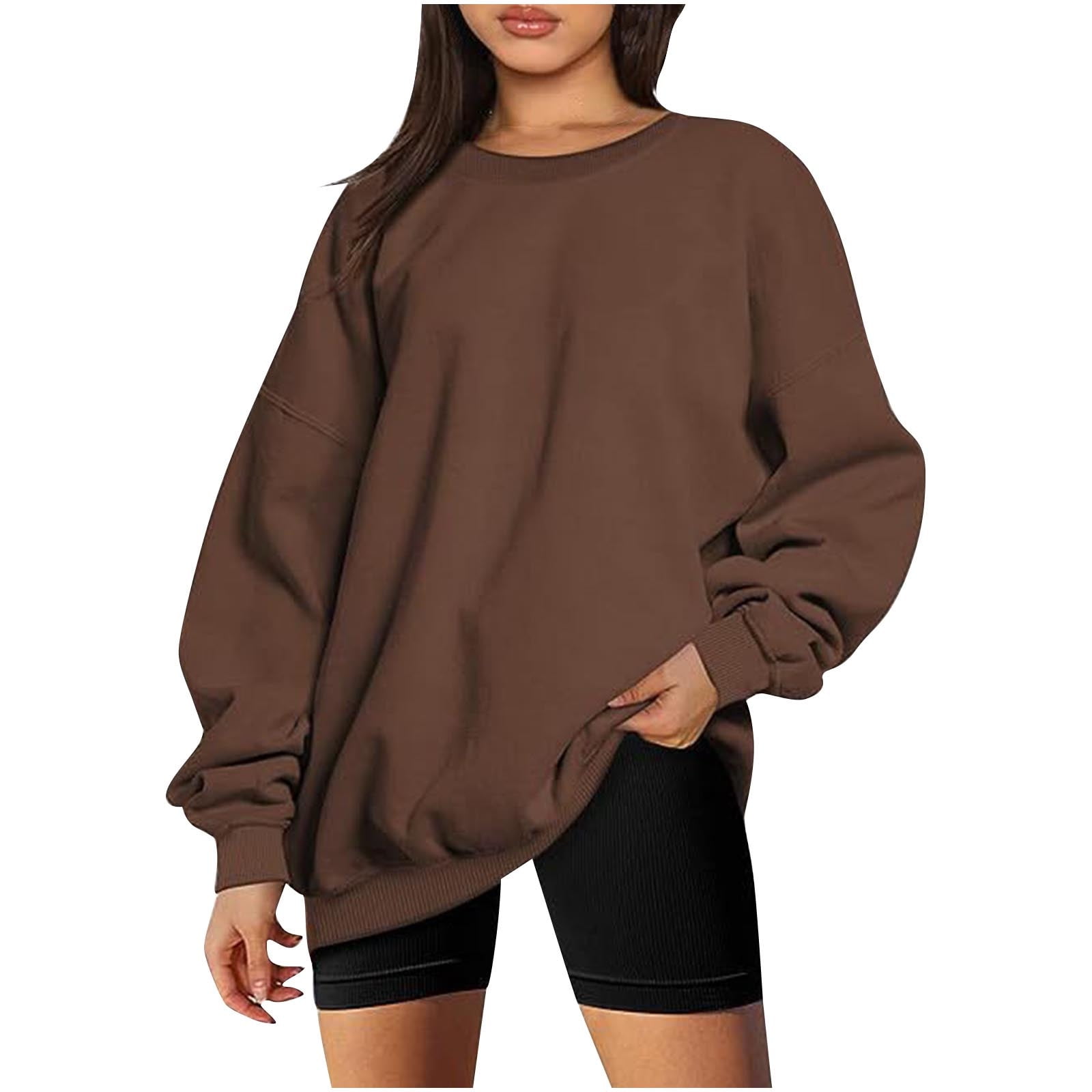 Meichang Women's Casual Pink Crew Neck Sweatshirt, Trendy Long Sleeve Loose Fit Tops Pullover Solid Oversized Sweatshirts
