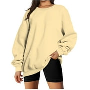 BLVB Besolor Women's Oversized Fall Winter Sweatshirts Long Sleeve Crewneck Casual Loose Solid Color Pullover Blouse Tops