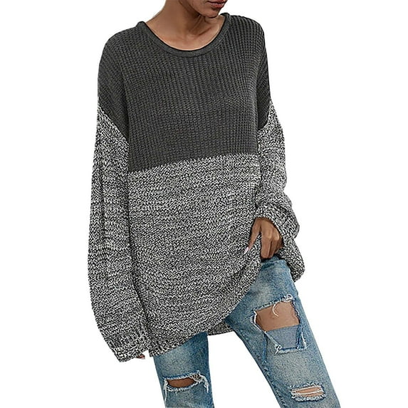 Besolor Women's Oversized Sweater Fall Winter Color Block Long Sleeve Casual Loose Knitted Trendy Pullover Tops