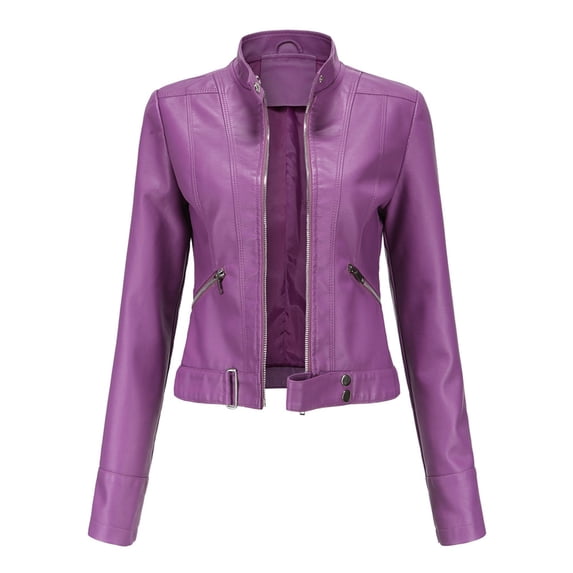 Besolor Women's PU Leather Motorcycle Biker Jacket Stand Collar Long Sleeve Fashion Zip up Coat Outerwear Fall Clothes