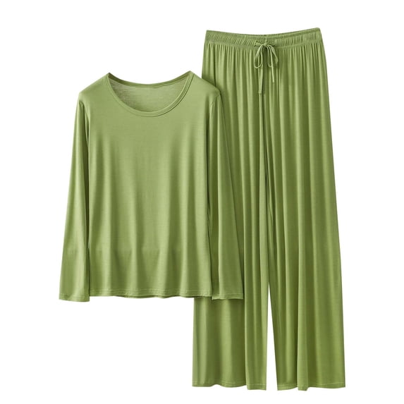 Besolor Women's Pajama Set Casual Soft Crewneck Long Sleeve Shirts and Pants 2 Piece Loungewear Outfits Sleepwear Pjs