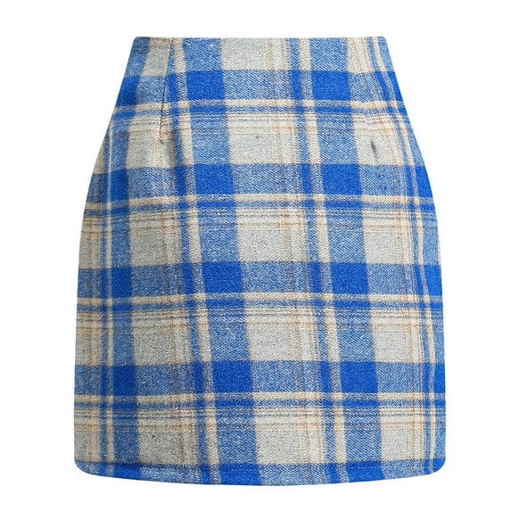 Besolor Women's Plaid Mini Warp Skirt Casual High Waisted Fall Winter Pencil Skirts