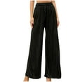 thumbnail image 1 of Besolor Women's Pleated Wide Leg Palazzo Pants with Drawstring High Waisted Casual Baggy Flowy Beach Pants Trousers, 1 of 6