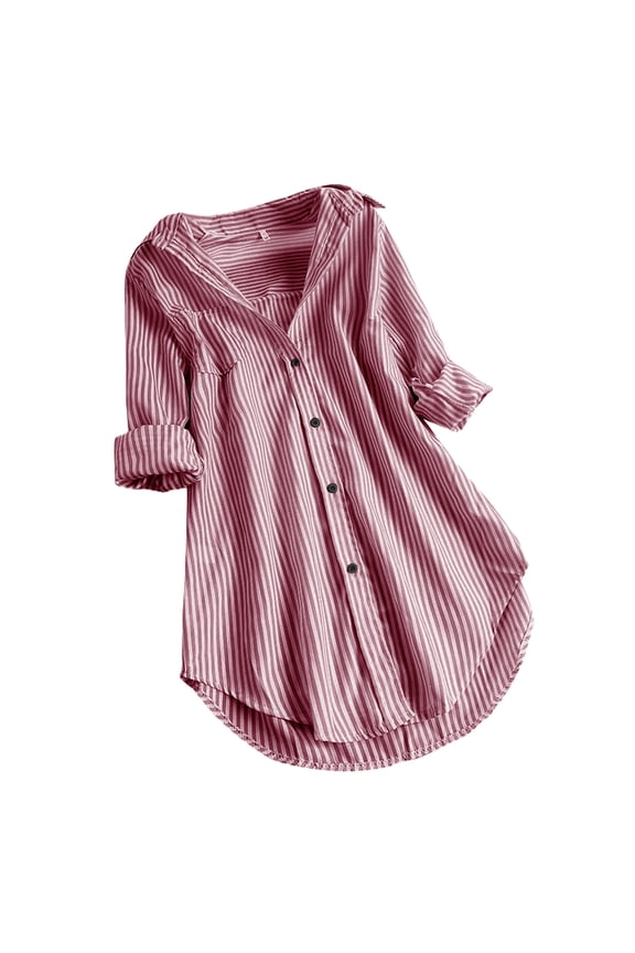 Women's Plus Size Button down Shirts Striped Collared Long Sleeve Tops Casual Loose Fall Spring Blouse