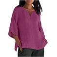 thumbnail image 1 of Besolor Women's Plus Size Cotton Linen Shirts V Neck 3/4 Sleeve Summer Tops Casual Loose Solid Color Blouse Tees, 1 of 5