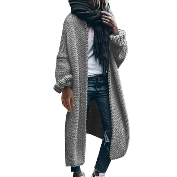 Besolor Women's Plus Size Long Cardigan Sweaters Casual Open Front Long Sleeve Knitted Outerwear Fall Winter Coats