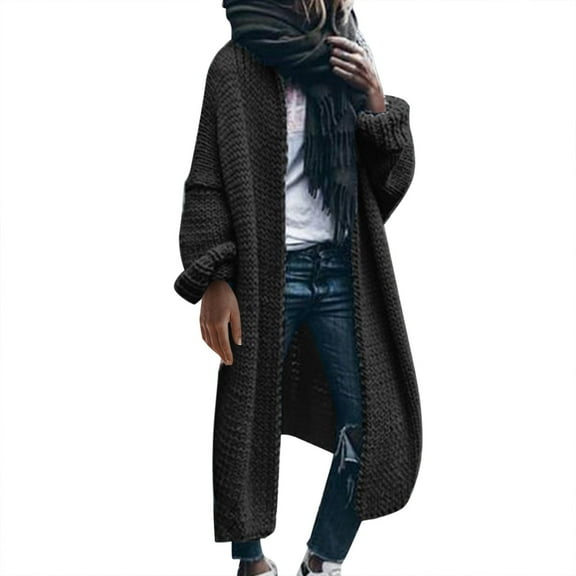 Besolor Women's Plus Size Long Cardigan Sweaters Casual Open Front Long Sleeve Knitted Outerwear Fall Winter Coats