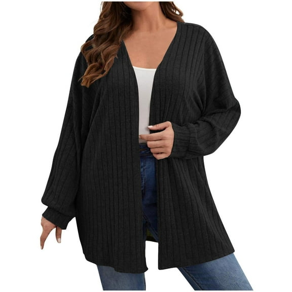 Besolor Women's Plus Size Sweaters Cardigan Knit Long Sleeve Open Front Casual Loose Coats Outerwear Fall Clothes