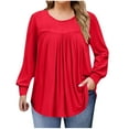 thumbnail image 1 of Besolor Women's Plus Size Tops Casual Round Neck Long Sleeve Shirts Pleated Front Trendy Blouse Fall Clothes, 1 of 7