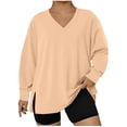 thumbnail image 1 of Besolor Women's Plus Size Tops V Neck Long Sleeve Shirts Slit Hem Casual Loose Going out Dressy Blouse L-5XL, 1 of 5
