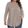 thumbnail image 1 of Besolor Women's Plus Size Tunic Tops Crewneck Pleated Long Sleeve Shirts Casual Loose Going out Dressy Blouse, 1 of 7