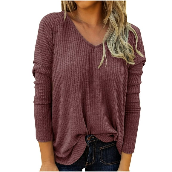Besolor Women's Pullover Ribbed Knitwear V Neck Long Sleeve Knitted Tops Casual Loose Fitted Solid Color Fall Shirts