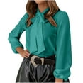 thumbnail image 1 of Besolor Women's Satin Silk Shirts Dressy Long Sleeve Bow Tie Neck Work Blouse Casual Elegant Formal Tops, 1 of 5