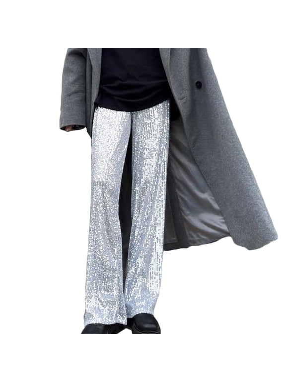 Women's Sequin Pants Sparkly Glitter High Waisted Wide Leg Long Trousers Night out Pary Clubwear