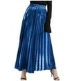 thumbnail image 1 of Besolor Women's Shiny Maxi Skirt High Elastic Waisted Pleated A-Line Flowy Party Club Long Skirts, 1 of 5
