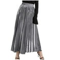 thumbnail image 1 of Besolor Women's Shiny Maxi Skirt High Elastic Waisted Pleated A-Line Flowy Party Club Long Skirts, 1 of 5