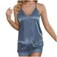 thumbnail image 1 of Besolor Women's Silk Satin Pajamas 2 Piece Outfits V Neck Spaghetti Strap Camisole with Lace Shorts Sets Pjs Sleepwear, 1 of 4