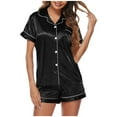 thumbnail image 1 of Besolor Women's Silk Satin Pajamas Sets 2 Piece Casual Lapel Long Sleeve Button down Shirts and Shorts Outfits Sleepwear, 1 of 4