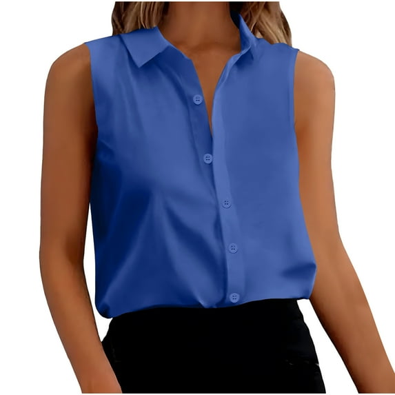 Besolor Women's Sleeveless Button down Shirts Collared V Neck Summer Tank Tops Casual Work Business Blouses