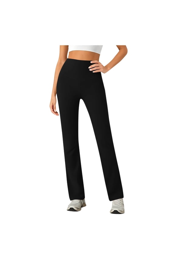 Women's Straight Leg Leggings High Waisted Stretchy Casual Gym Workout Yoga Pants with Pockets