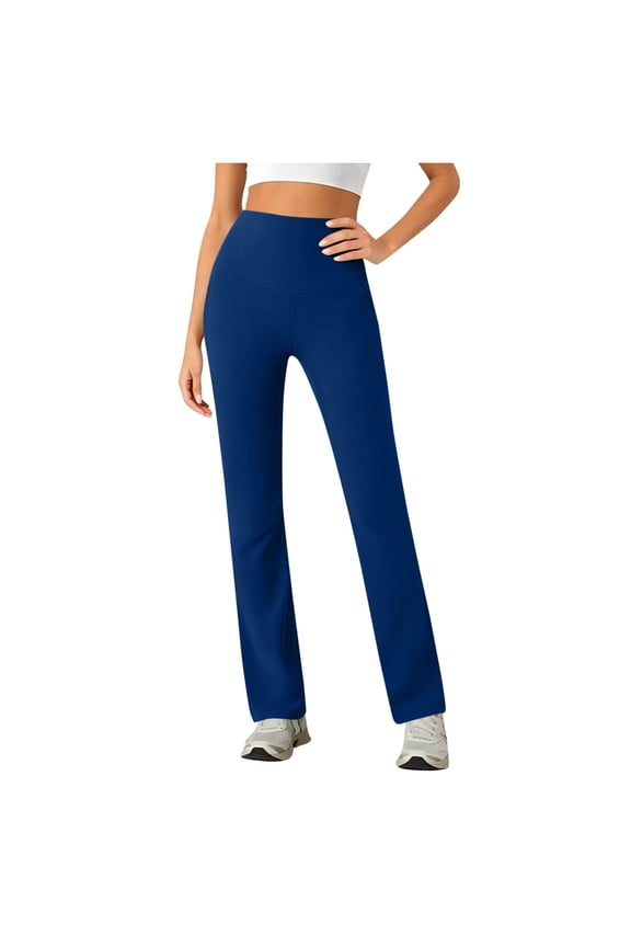 Women's Straight Leg Leggings High Waisted Stretchy Casual Gym Workout Yoga Pants with Pockets