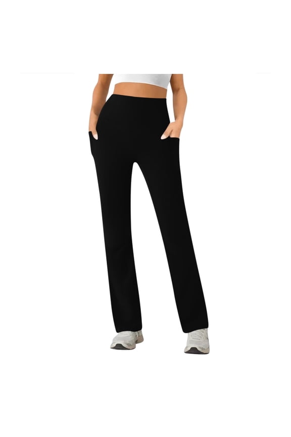 Women's Straight Leg Leggings High Waisted Stretchy Casual Gym Workout Yoga Pants with Pockets